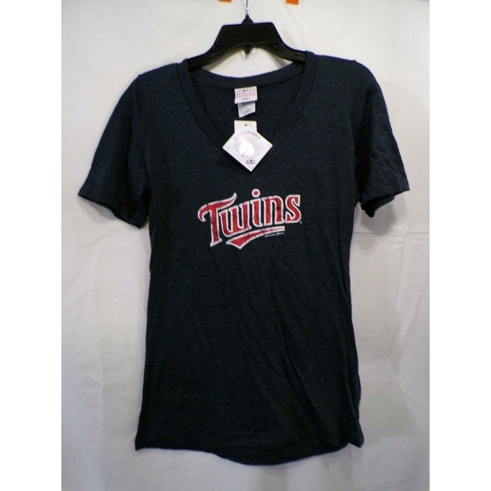 Campus Lifestyle Womens Navy Heather V-Neck T-Shirt Large Twins Logo